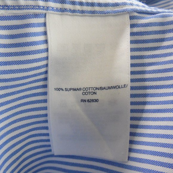 LANDS' END Men's 18-34 No Iron Supima Pinpoint Traditional Fit Blue/White Stripe - Picture 12 of 13